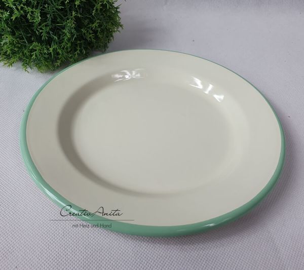 Teller aus Emaille in Creme-Mint